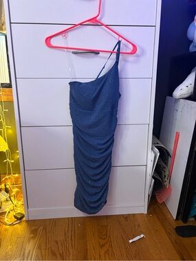 Macy's Sparkle Navy One-Shoulder Ruched Midi Dress